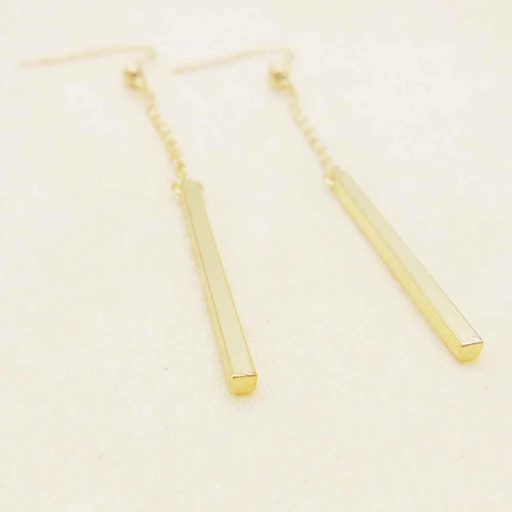 VERTICAL BAR CHAIN GOLD EARRINGS - Picture 3 of 6