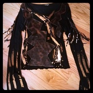 Leapord  leather blouse