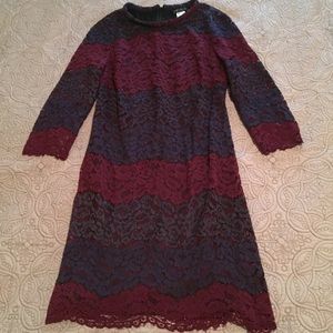 Blue and Burgundy Lace Dress
