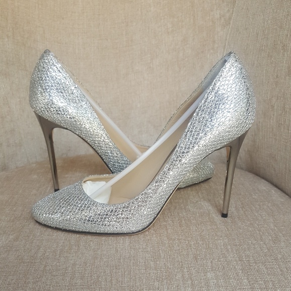 NIB Jimmy Choo Silver Leather Esme 100 Pumps - Picture 2 of 8
