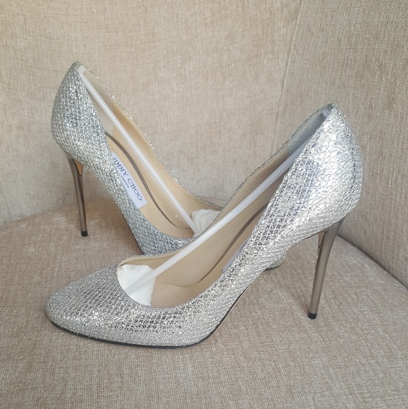 NIB Jimmy Choo Silver Leather Esme 100 Pumps - Picture 3 of 8