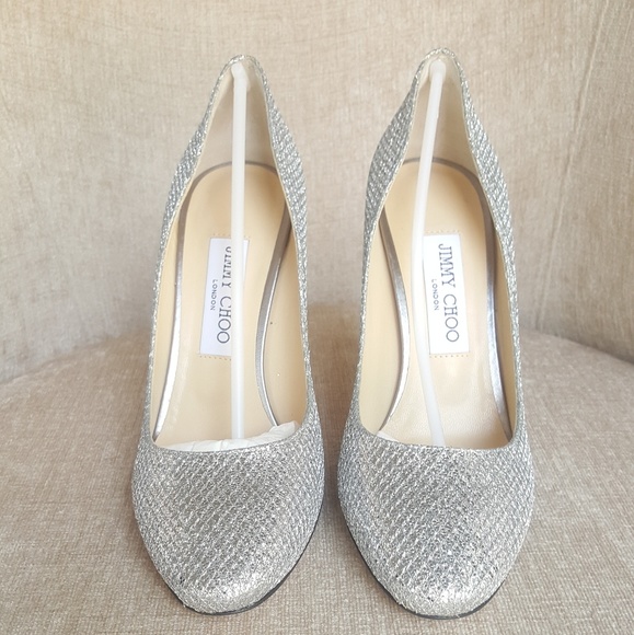 NIB Jimmy Choo Silver Leather Esme 100 Pumps - Picture 4 of 8