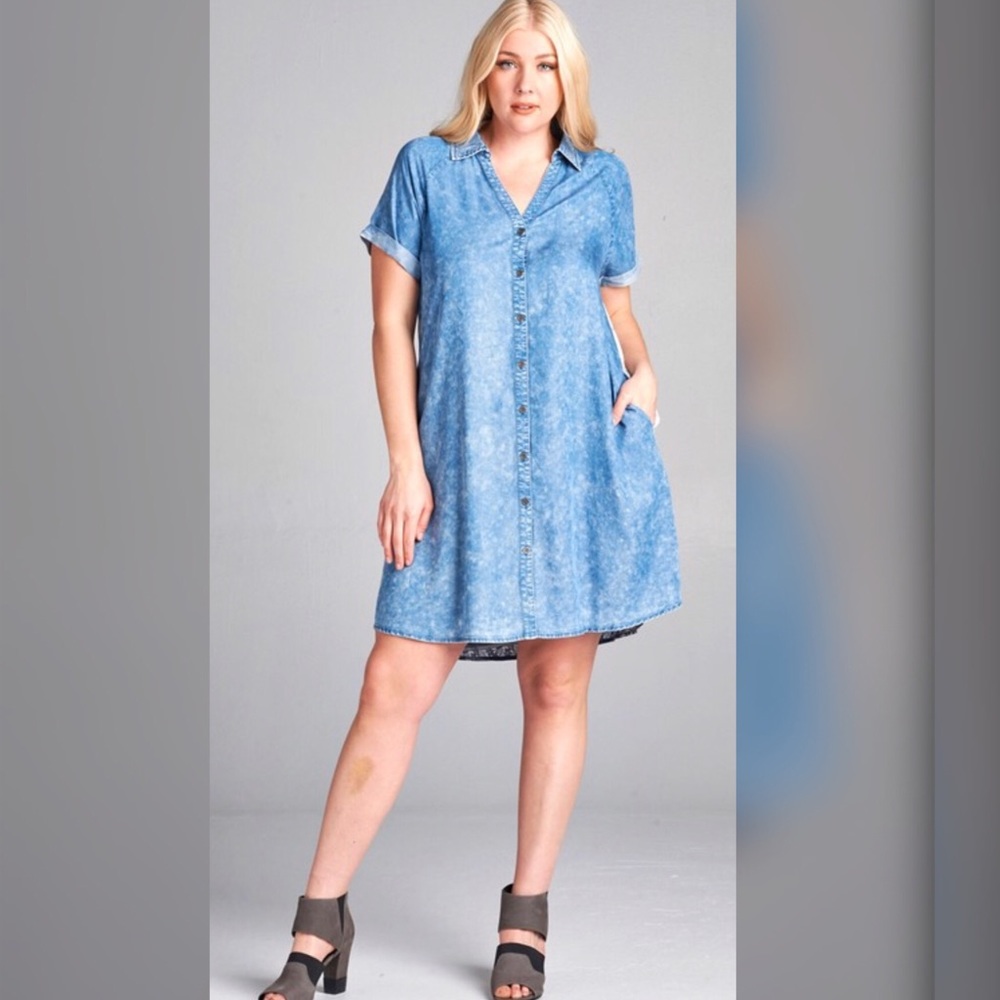 Washed Chambray Shift Dress - Picture 2 of 4