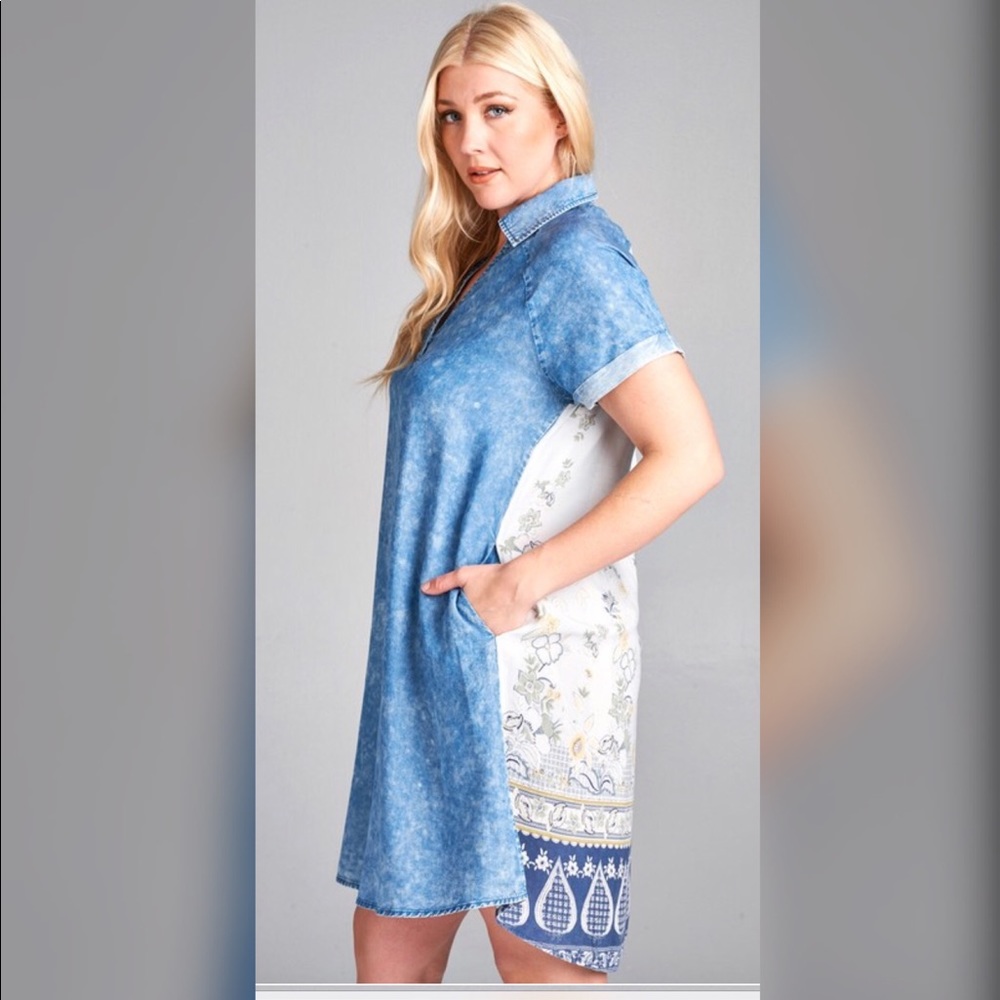 Washed Chambray Shift Dress