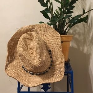 SOLD 😱 Beach Straw Hat with Green Beaded Detail