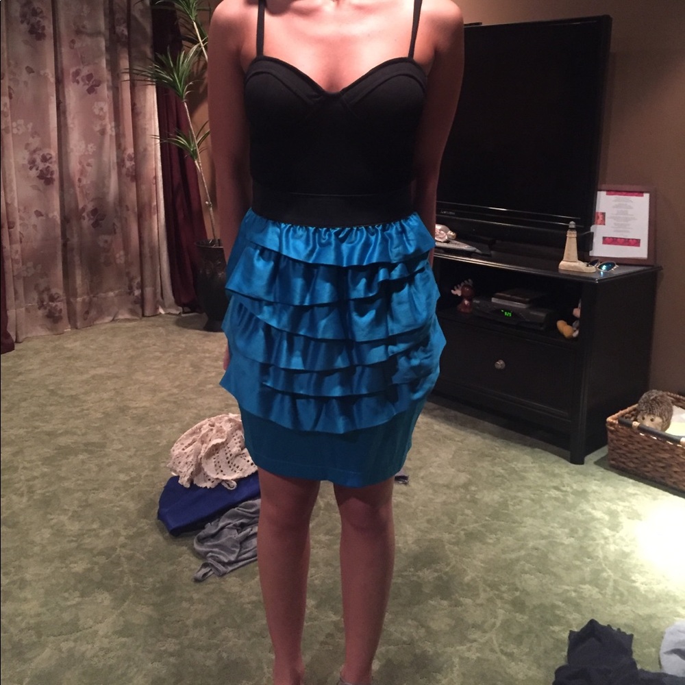 Formal blue and black above the knee dress