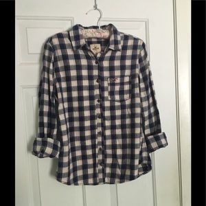 Hollister Navy, Pink, & Cream Plaid Flannel