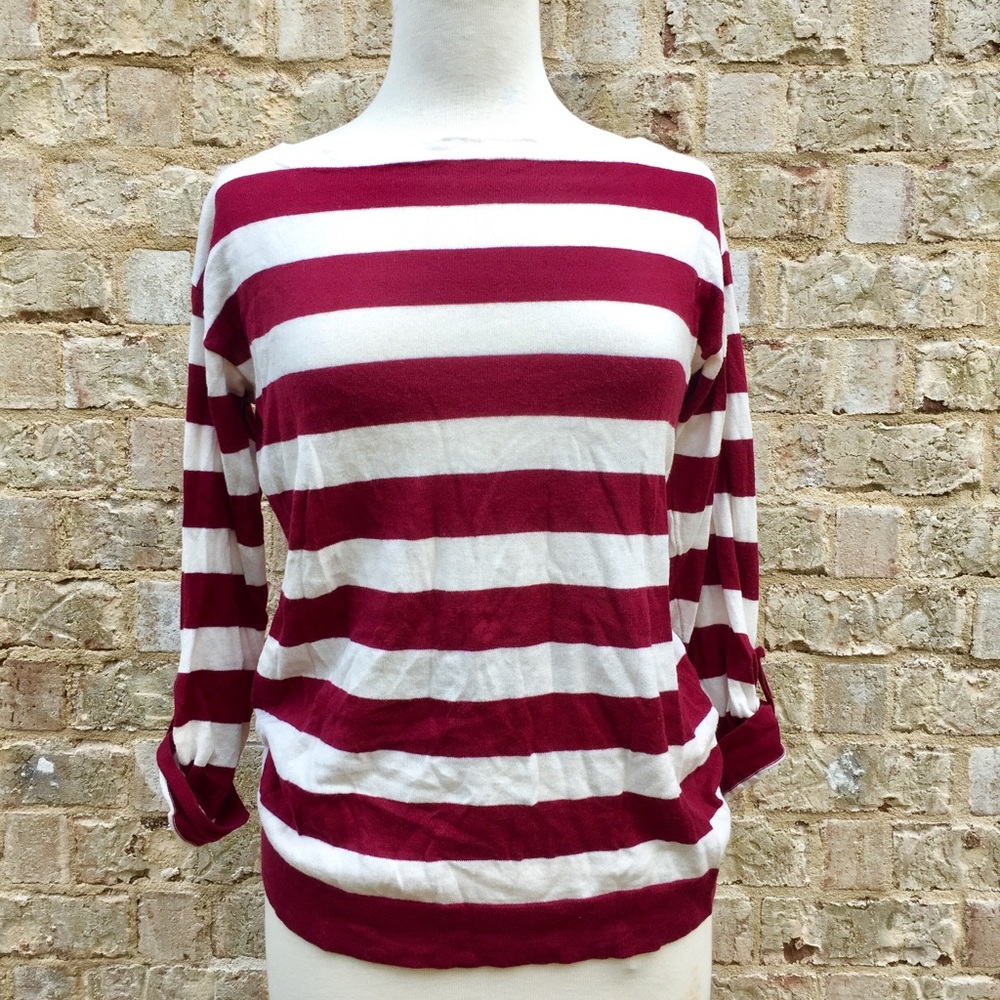 Maroon and White Striped Top