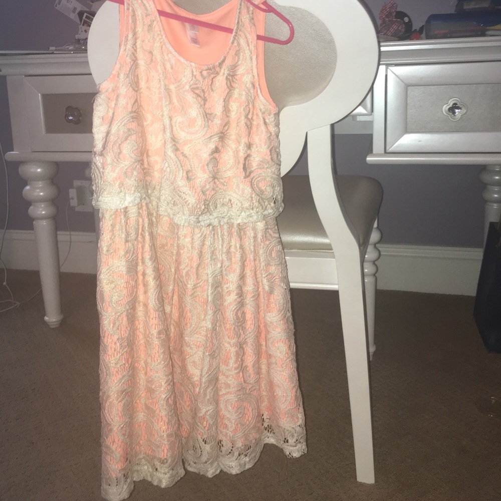 Peach under color dress with gold design on top