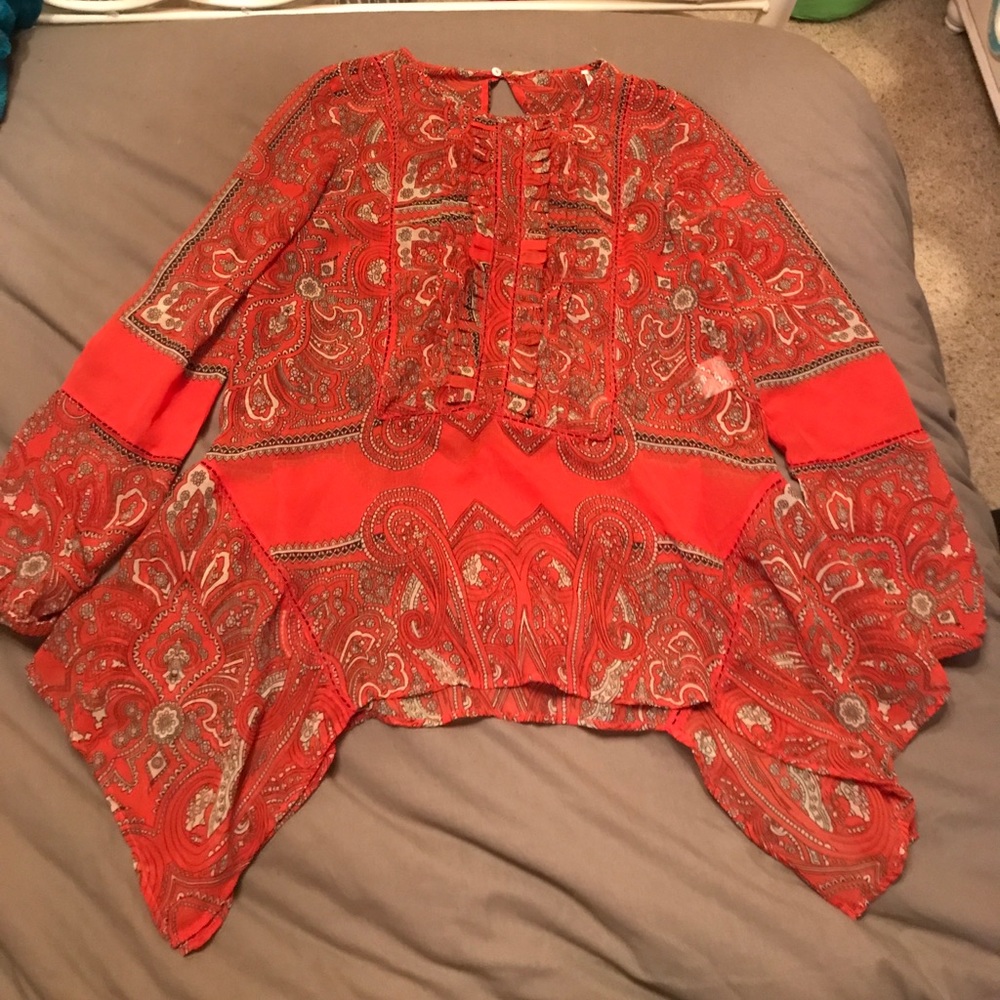 anthropologie orange blouse