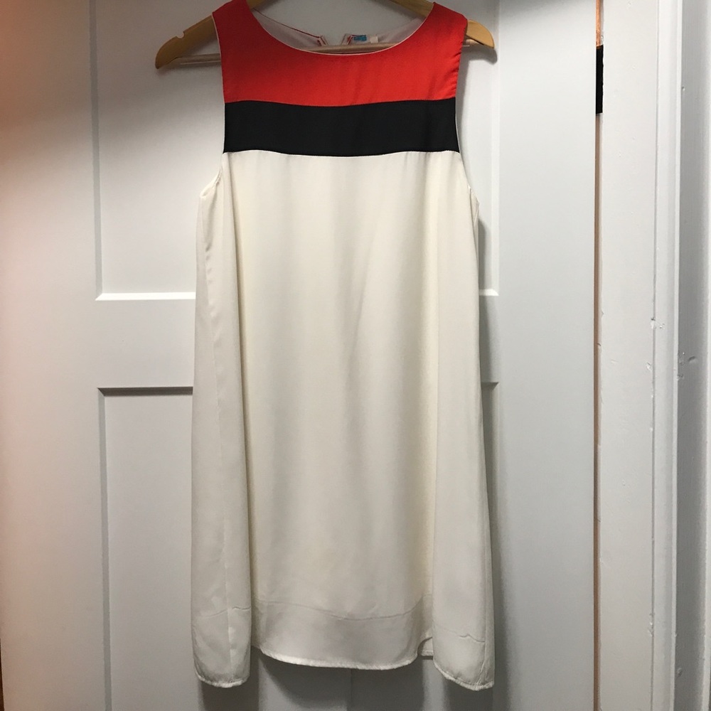 Chiffon Dress. Orange and Black Detail.