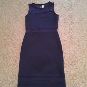 Navy Mini Dress with Sheer Neckline and Waist