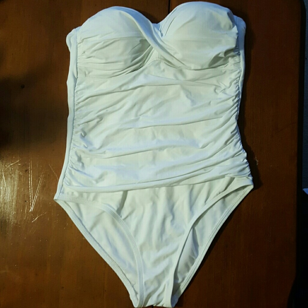 White Strapless One Piece Swimsuit