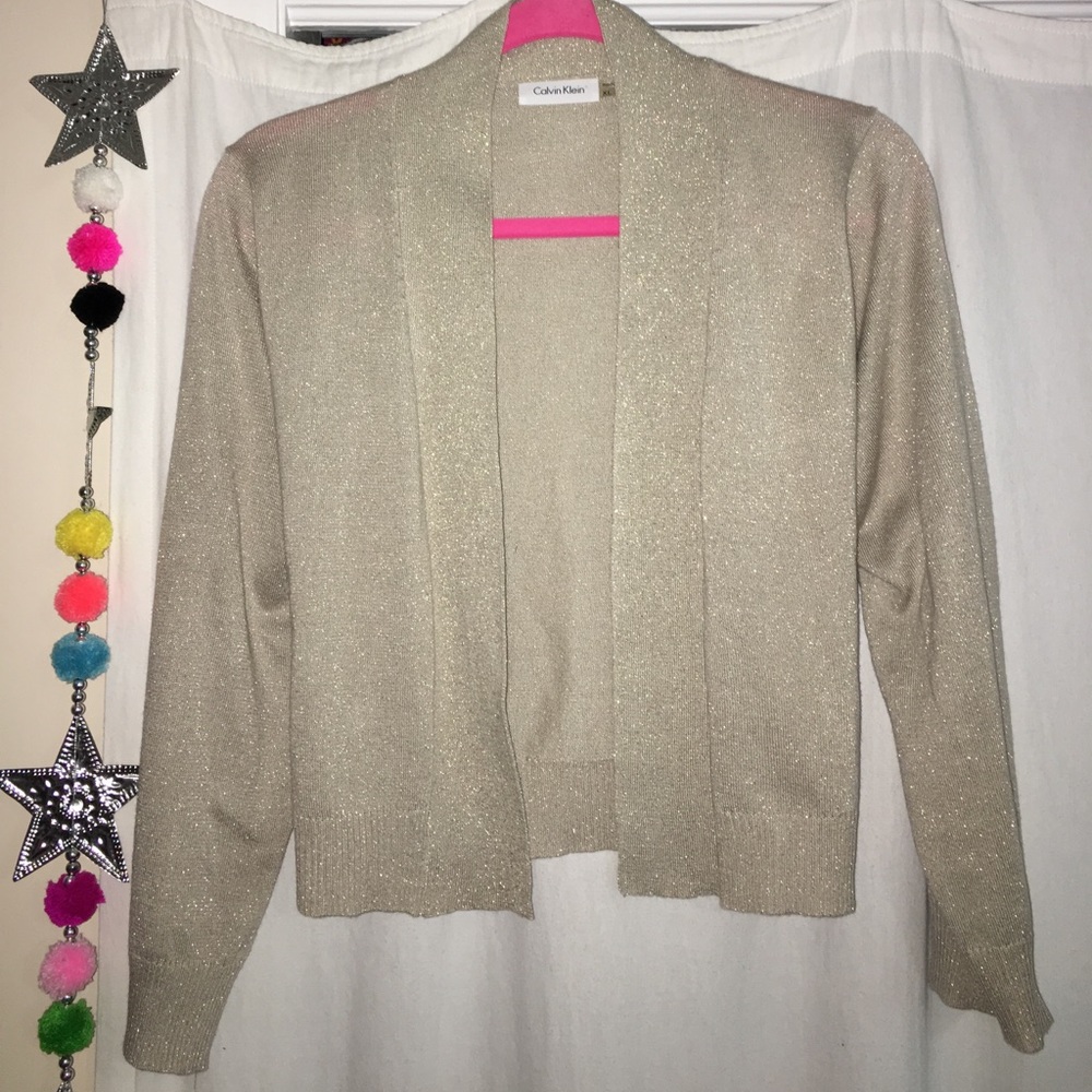 Calvin Klein cropped gold sparkle cardigan