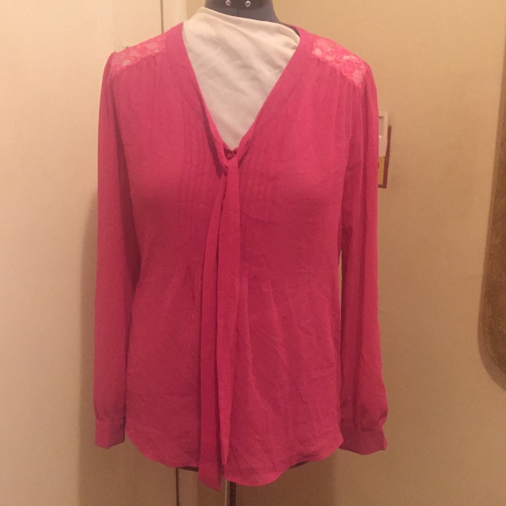 Pink sheer pussy bow blouse
