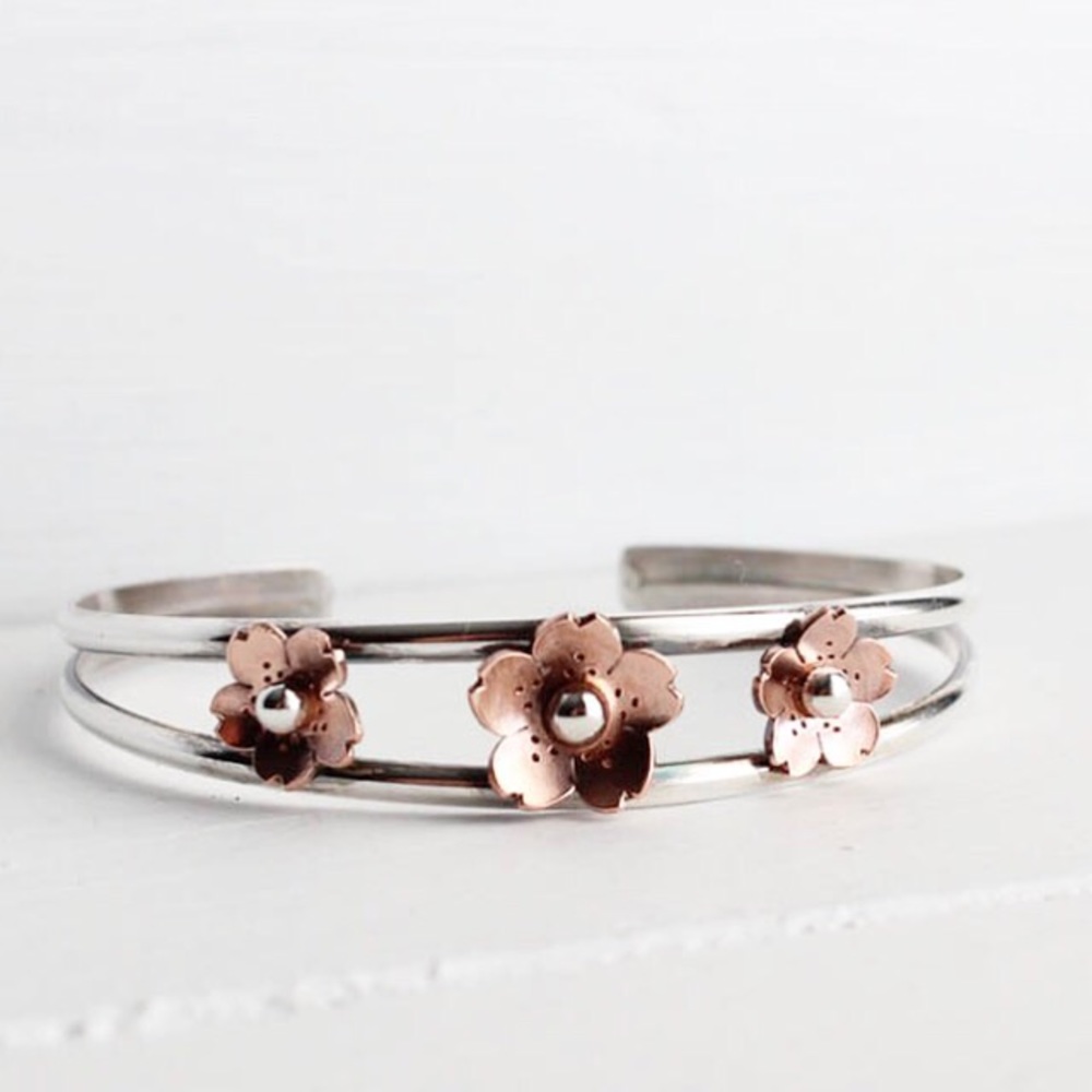 Cherry Blossom Cuff, Sterling silver and copper