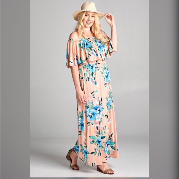 Off the Shoulder Blush Maxi Dress - Picture 2 of 3