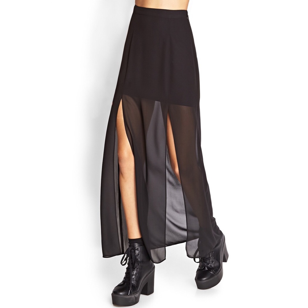 SLIT SHEER BLACK MAXI SKIRT