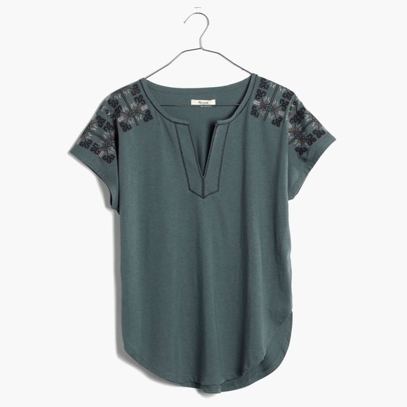 Madewell Tops - Madewell Embroidered Split-Neck Tee