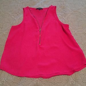 Cute Pink Sleeveless Blouse with Gold Zipper