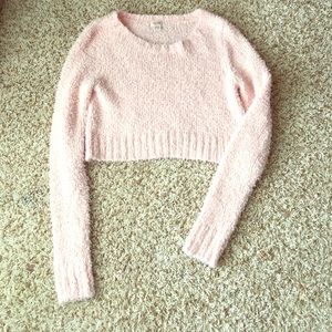 Fuzzy pink crop top sweater