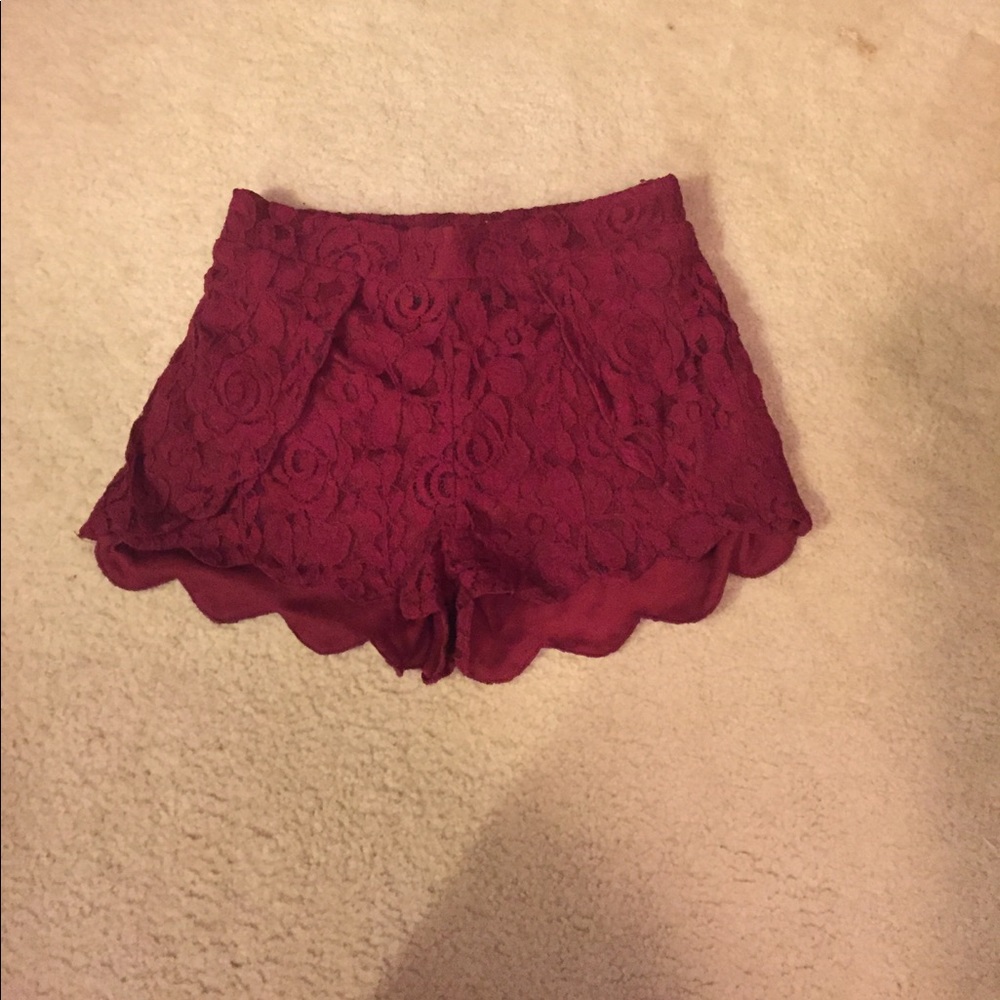 Maroon lace shorts