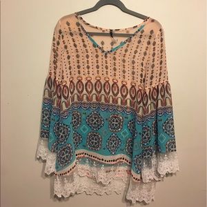 Love Culture Bell Sleeve Patterned Top