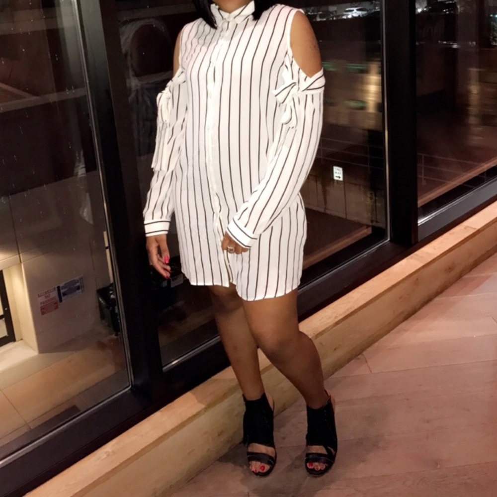 Striped cold shoulder dress