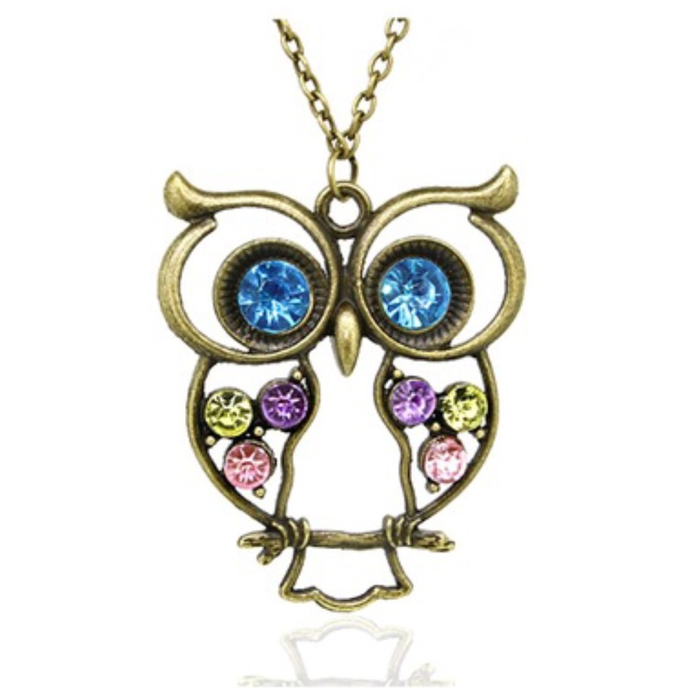 Retro Crystal Owl Necklace 24"