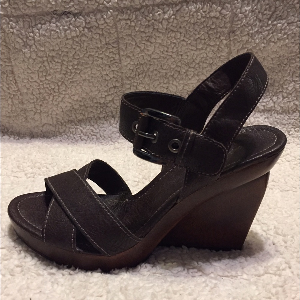 Dark brown strappy wedges