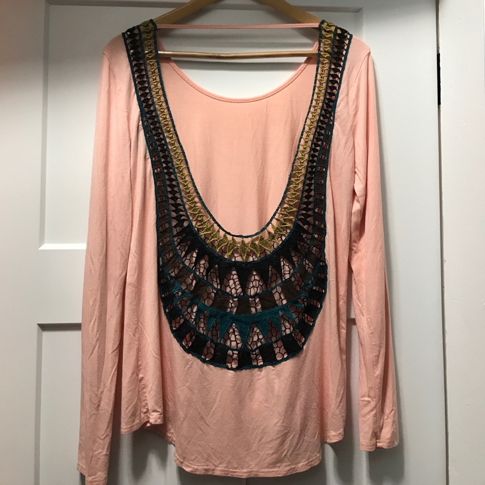 Peach. Open back/ knit top.
