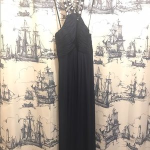 Floor length navy blue dress