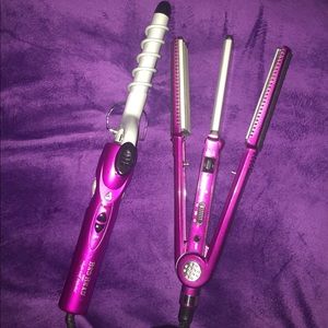 Spiral curling iron and flat iron crimper duo