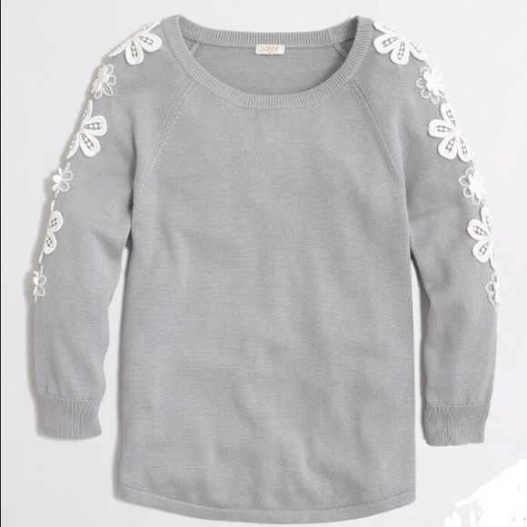 J. Crew Factory Sweaters - J Crew Cotton Floral Crochet Sweater 3/4 Sleeve