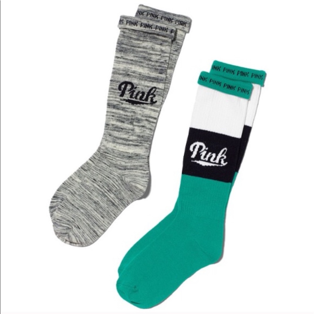 New Victoria's Secret PINK 2pk Knee High Socks