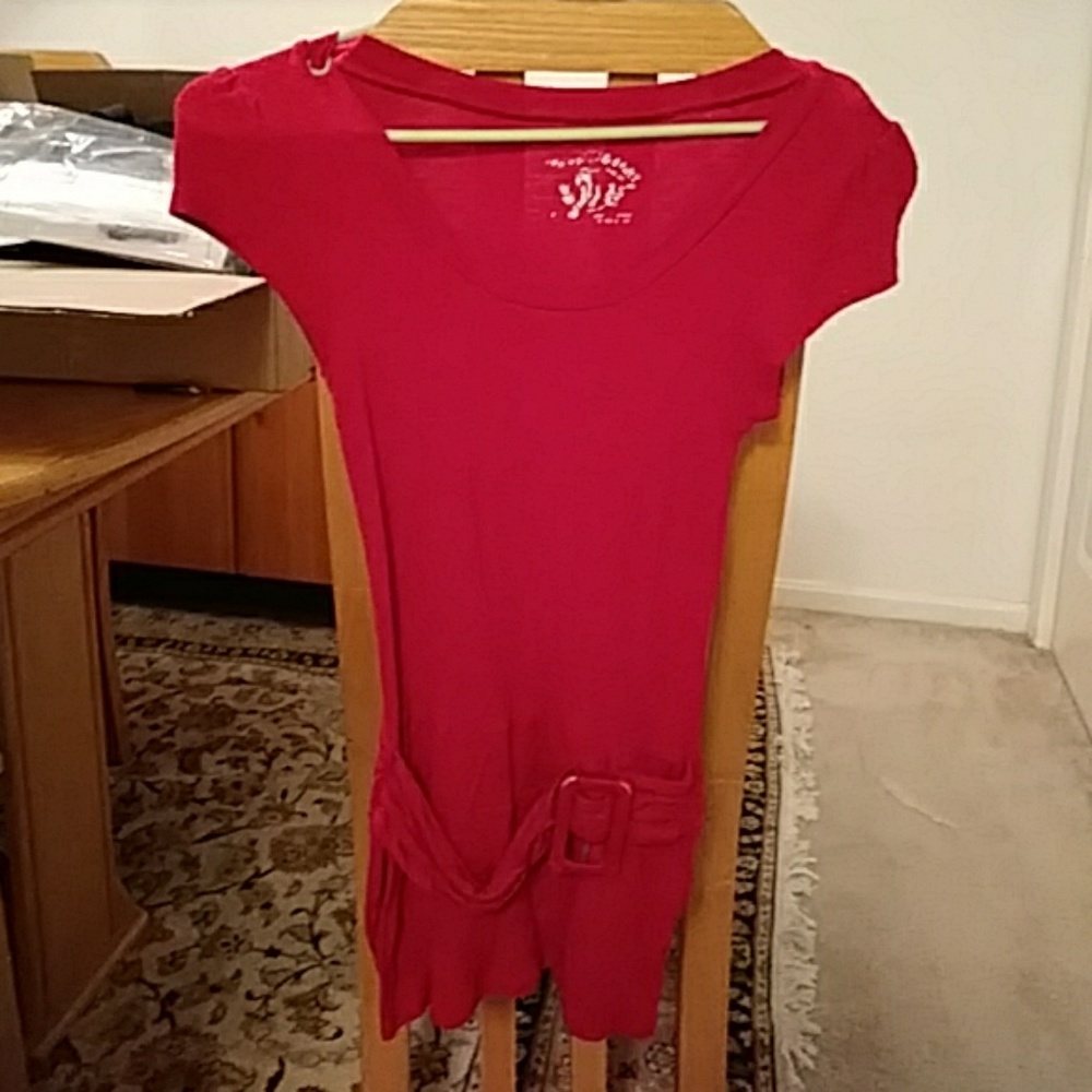 Red dress shirt with attached belt
