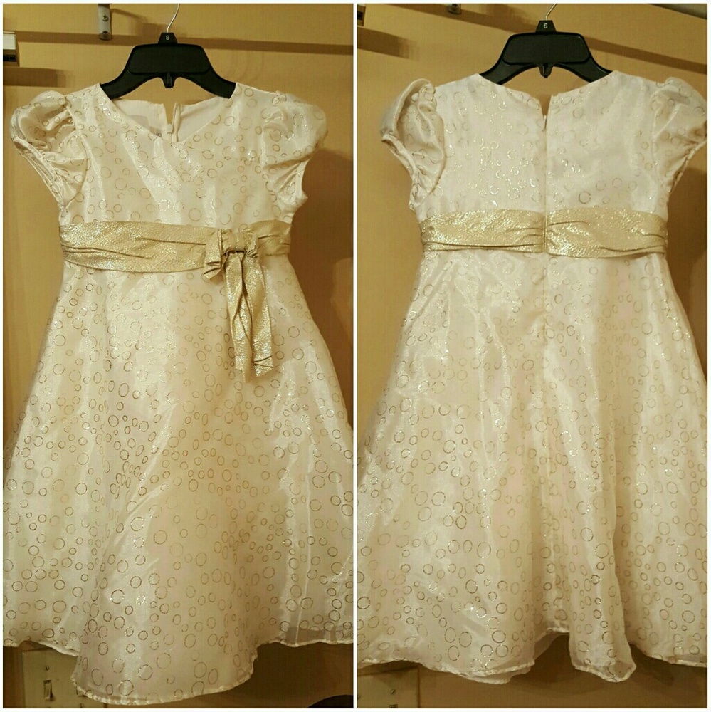 Little girl gold and creme dressy dress