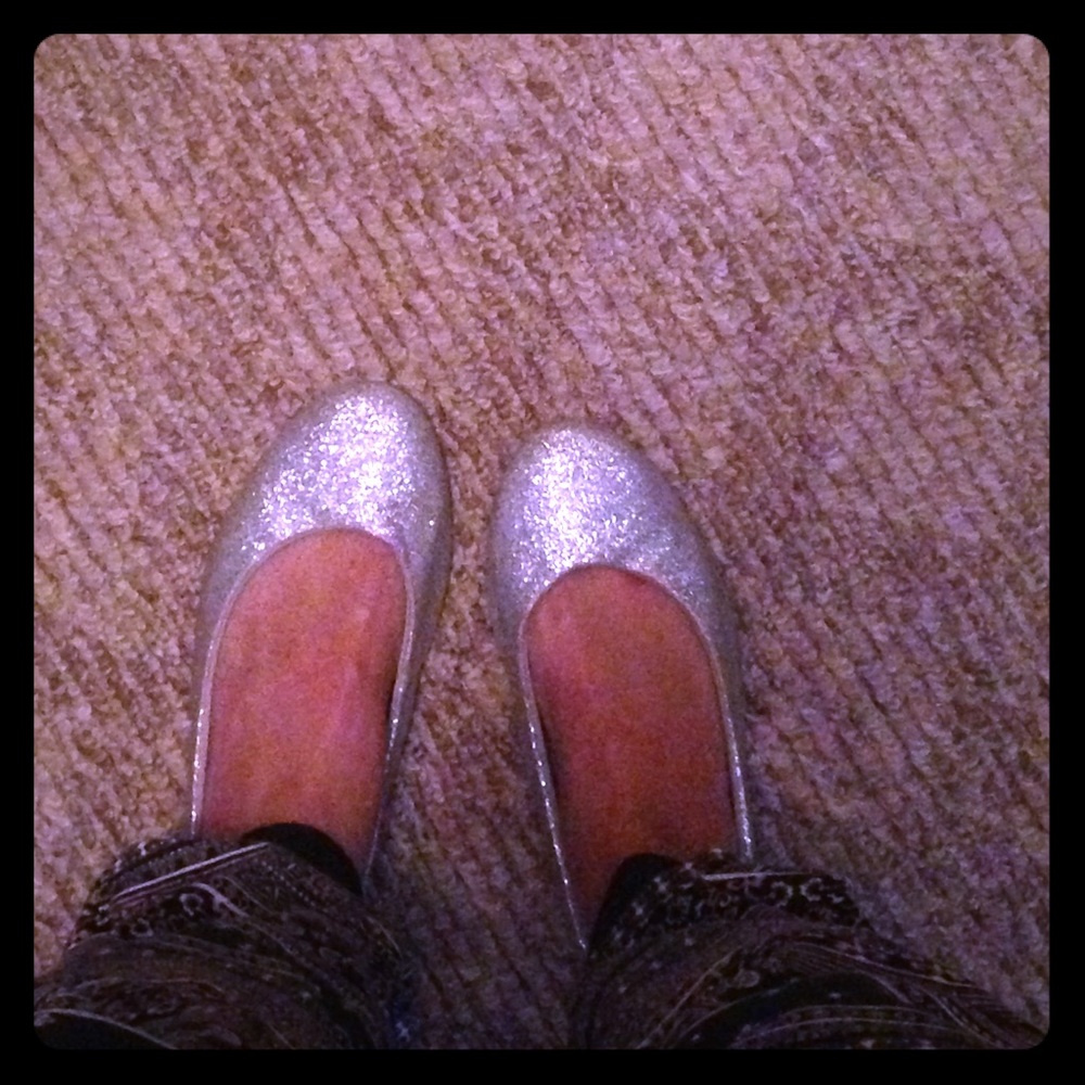 Silver, glittery, flats