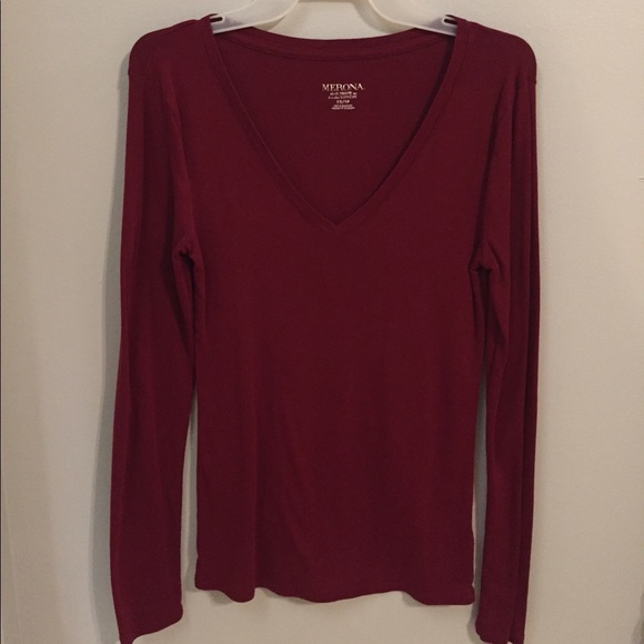 Long sleeve maroon/wine V-neck shirt - Picture 2 of 3