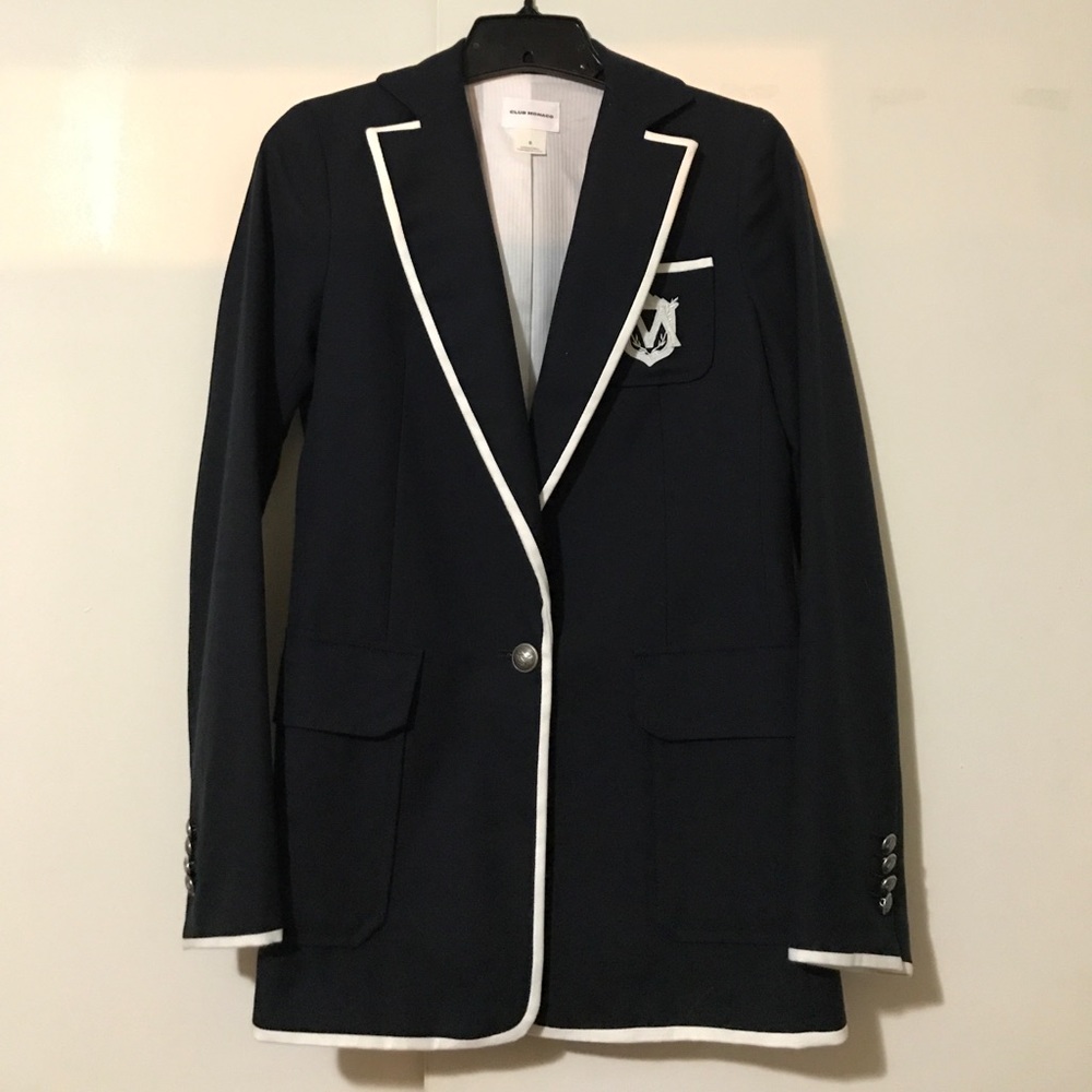 Club Monaco Preppy Monogrammed Navy Blazer Size 0