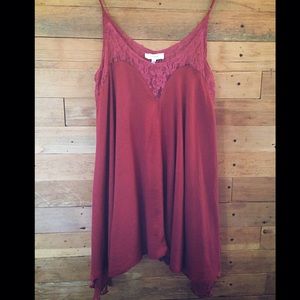 Umgee Lace Trim Tank Dress Slip High Low Flared