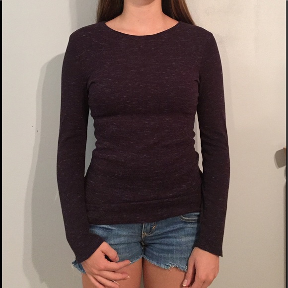 Long sleeve dark purple heathered scoop neck - Picture 1 of 3