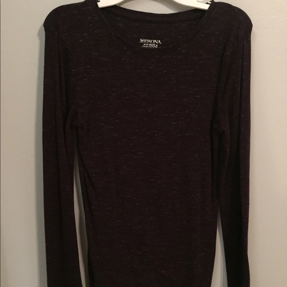 Long sleeve dark purple heathered scoop neck - Picture 2 of 3