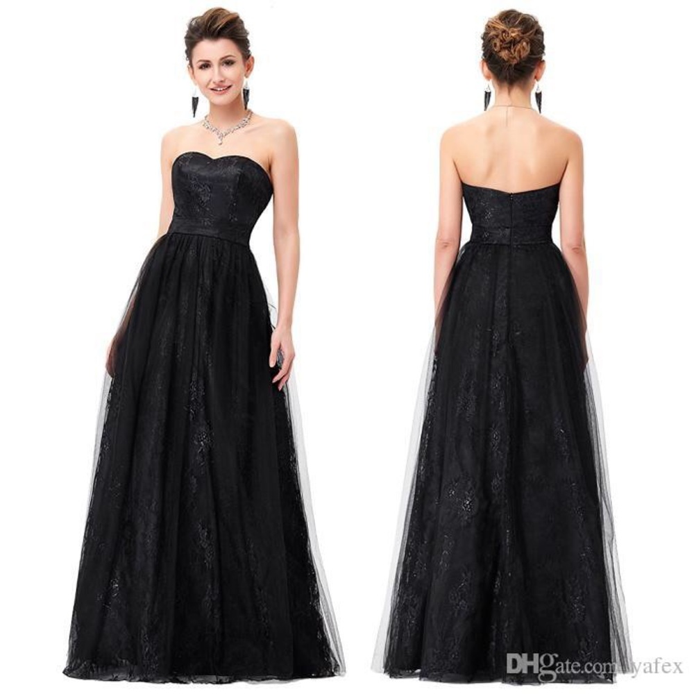 Black tulle and lace prom dress