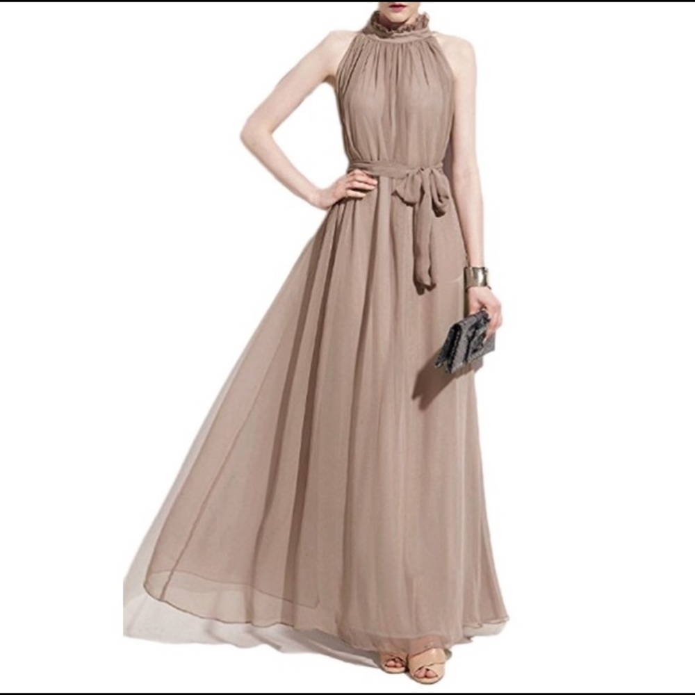 Halter Neck Sleeveless Chiffon Maxi Dress