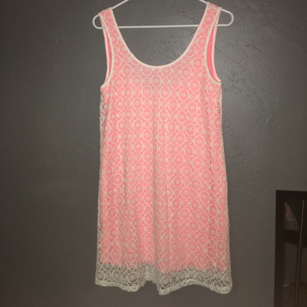 Pink and white lace tank top dress