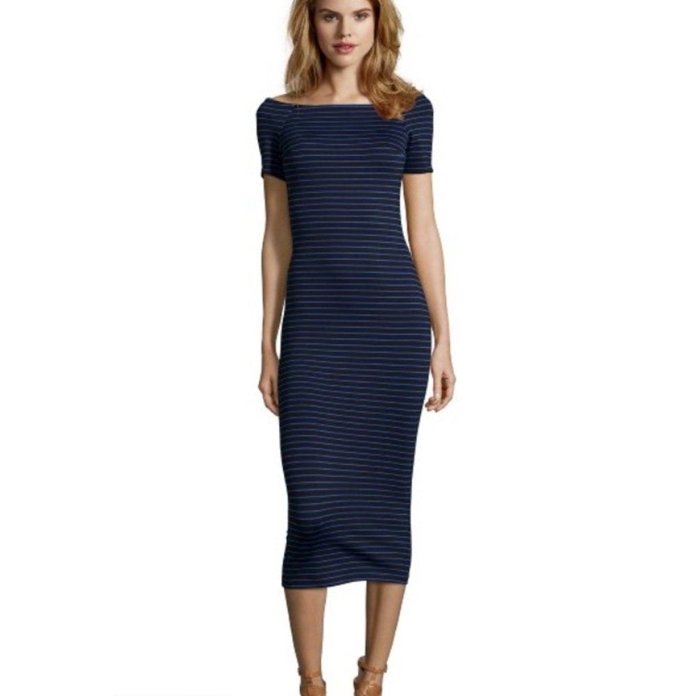 Torn By Ronny Kobo black blue striped Midi dress