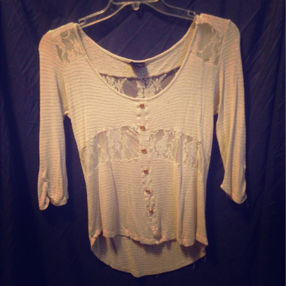 Beige, mid-sleeved, rue 21, blouse