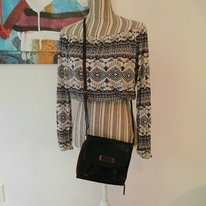 Off the shoulder long sleeve tribal print crop top