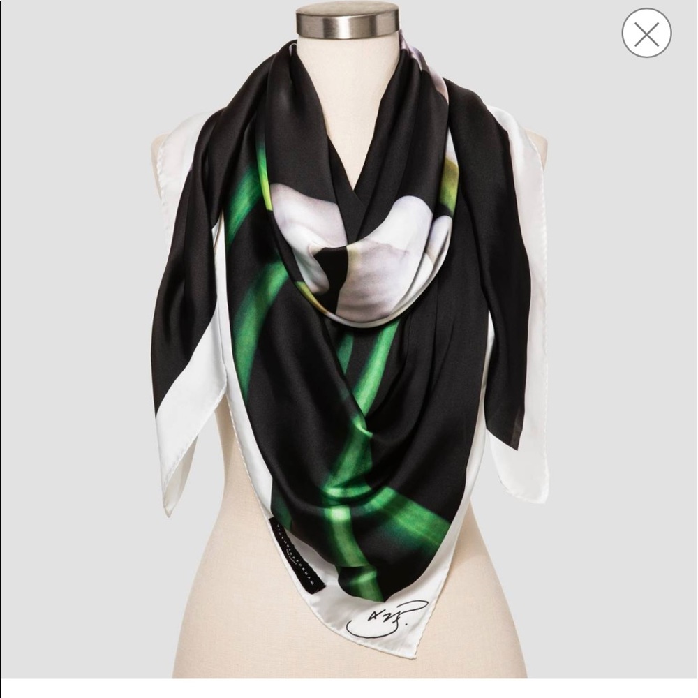 Calla Lily Black Scarf with White Trim